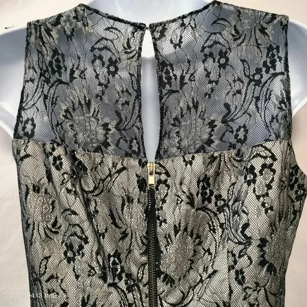 Taylor petite size 4p Black Gold Metallic Lined Cocktail Party Dress - Picture 8 of 13